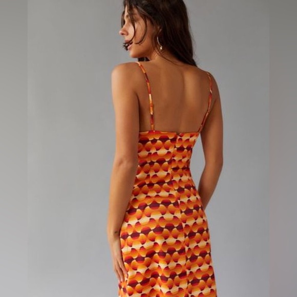 Orange Cowl Neck Satin Slip Dress - Picture 3 of 4